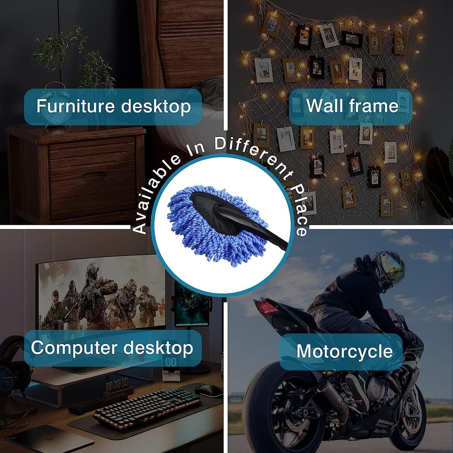 Microfiber Cleaning Duster Brush for Car, Home, Kitchen & Computer | Small Washable Car Mini Duster with Handle for Cleaning Car Exteriors and Interiors (Medium Duster)