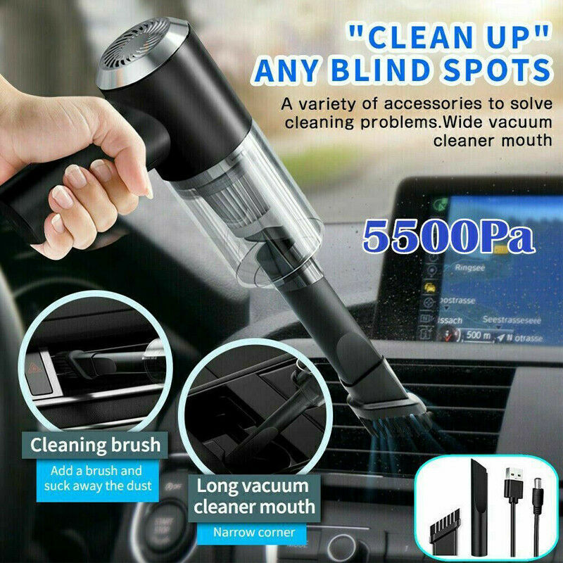 Car Vacuum Cleaner 3 in 1 with 3 Attachments & Blower | Cordless Handheld Vacuum Cleaner for Wet & Dry Cleaning for Home/Office/Car/Keyboard/Travel/Sofa/Office (1BLACK)