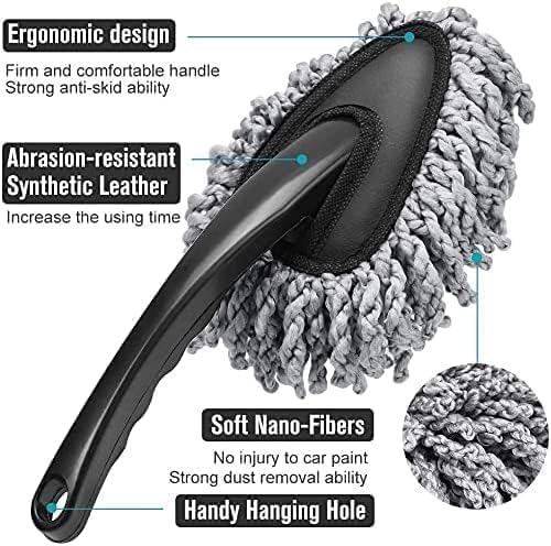 Microfiber Cleaning Duster Brush for Car, Home, Kitchen & Computer | Small Washable Car Mini Duster with Handle for Cleaning Car Exteriors and Interiors (Medium Duster)