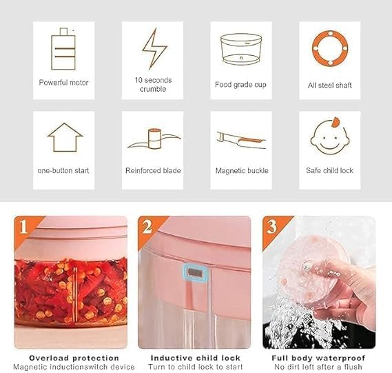 Electric Mini Food Chopper with USB Charging, Portable Garlic Mincer, Pink