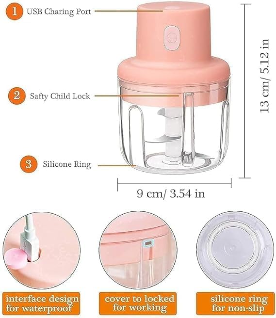 Electric Mini Food Chopper with USB Charging, Portable Garlic Mincer, Pink