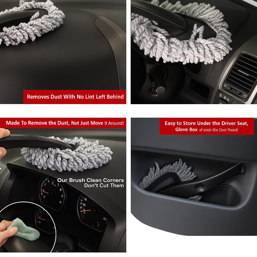 Microfiber Cleaning Duster Brush for Car, Home, Kitchen & Computer | Small Washable Car Mini Duster with Handle for Cleaning Car Exteriors and Interiors (Medium Duster)