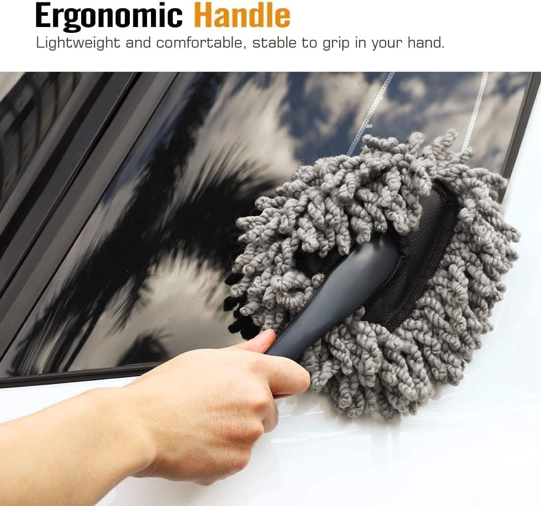 Microfiber Cleaning Duster Brush for Car, Home, Kitchen & Computer | Small Washable Car Mini Duster with Handle for Cleaning Car Exteriors and Interiors (Medium Duster)