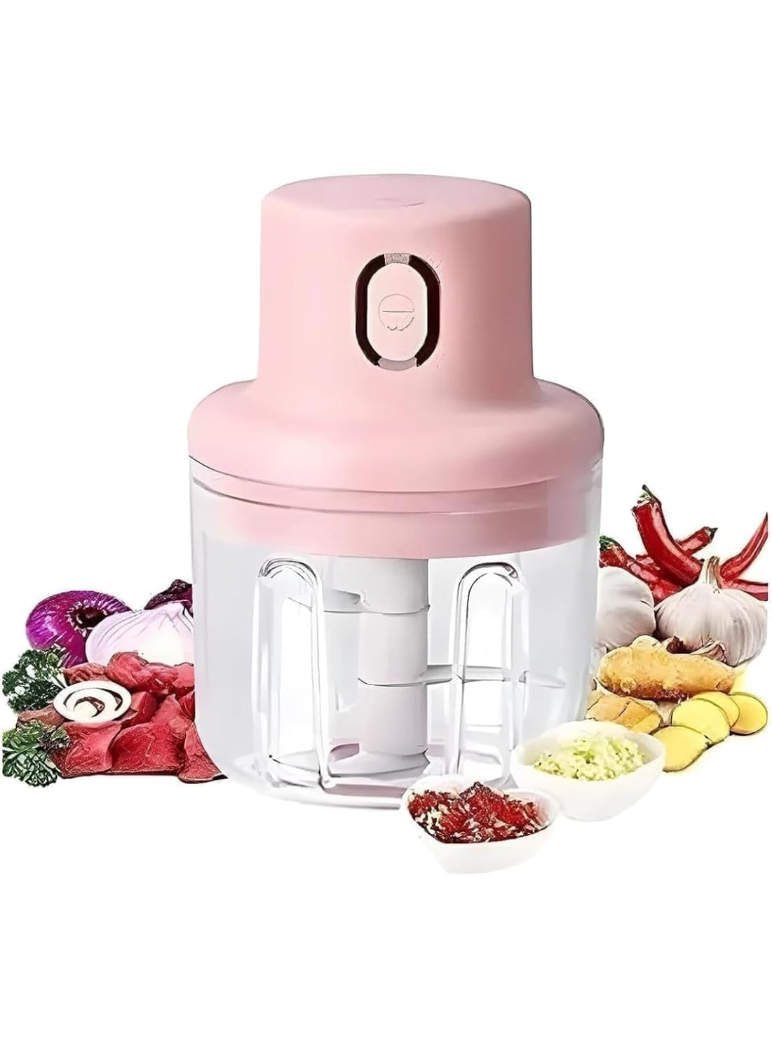 Electric Mini Food Chopper with USB Charging, Portable Garlic Mincer, Pink