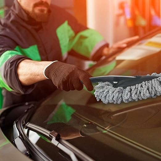 Microfiber Cleaning Duster Brush for Car, Home, Kitchen & Computer | Small Washable Car Mini Duster with Handle for Cleaning Car Exteriors and Interiors (Medium Duster)